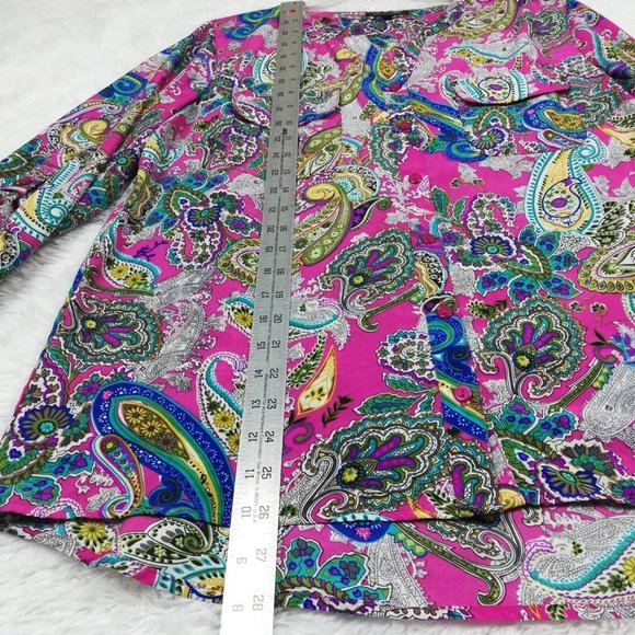 Notations Womens Shirt Button Down  Paisley Print 3/4 Sleeve Mandarin Collar L - Picture 3 of 12